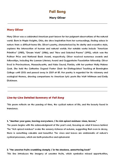 Fall Song by Mary Oliver - Fall Song Mary Oliver Mary Oliver Mary ...