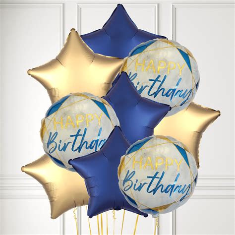 Happy Birthday Blue Marble Balloon Bunch - BALLOONBX