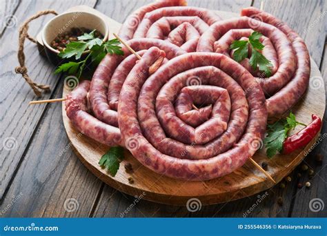 Raw Spiral Pork Sausages. Fresh Pork Sausages Tasty Twisted Spiral for ...