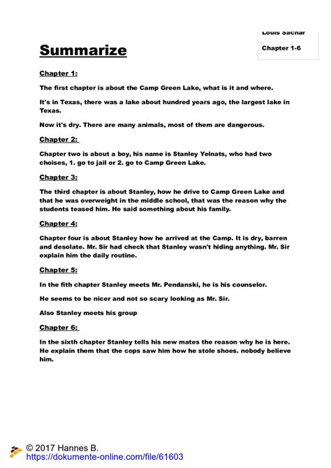 Summary of "Holes" by Louis Sachar: Chapters 1-50