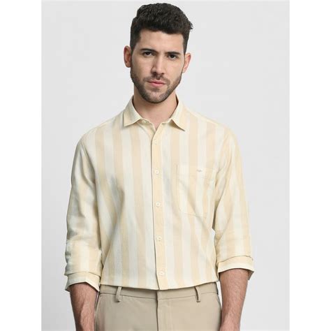 Buy Mufti Men Beige Stripes Slim Fit Shirt Online