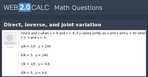 View question - Direct, inverse, and joint variation