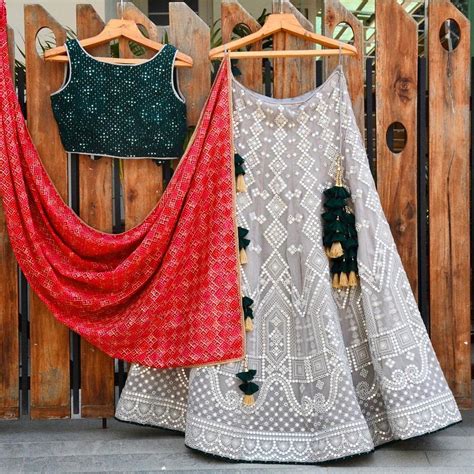 Cream color Embroidery & Mirror work Georgette Designer Lehenga Choli ...