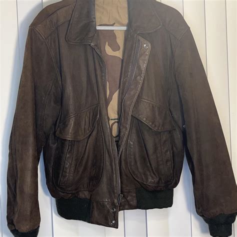 Brown Bomber Jacket This vintage 90's leather jacket... - Depop