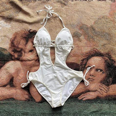 Cut out swim suit bikini white 🌴 cut out white one... - Depop