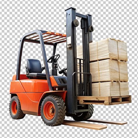 The forklift truck is lifting a pallet with cardboard boxes on ...