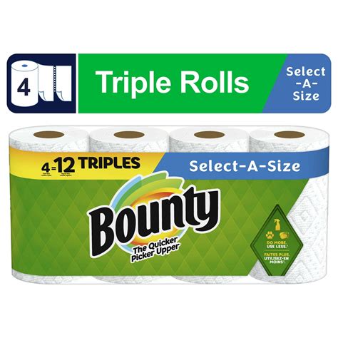 Bounty Select-a-Size Paper Towels, 4 Triple Rolls, White (2 Pack ...