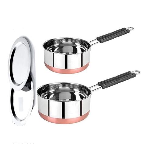 Flat Bottom Copper Base Saucepan with Lid (pack of 2) – LiMETRO STEEL