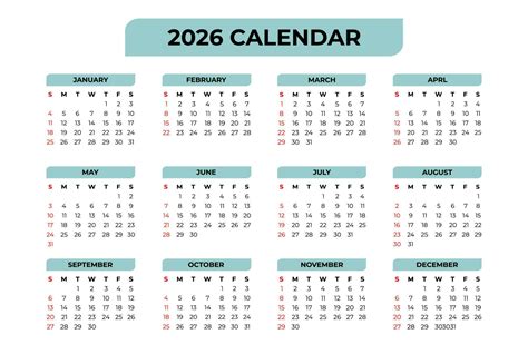 2026 Basic Calendar in White Background 23899767 Vector Art at Vecteezy