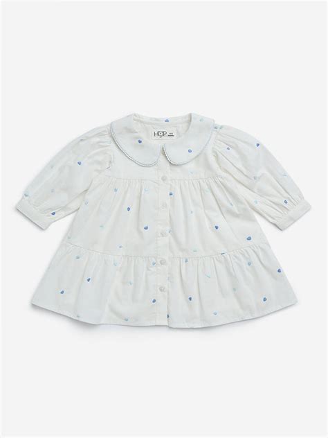 Buy HOP Baby Girls White Heart Printed Cotton Tiered Dress from Westside