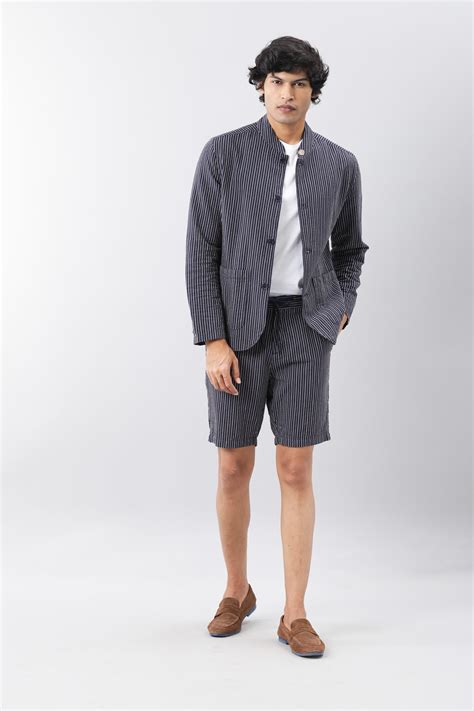 Rare Rabbit Men's Gazel Navy Viscose Striped Print Tailored Fit Full S