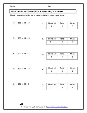 Fillable Online Place Value and Expanded Form Matching Worksheet Fax ...