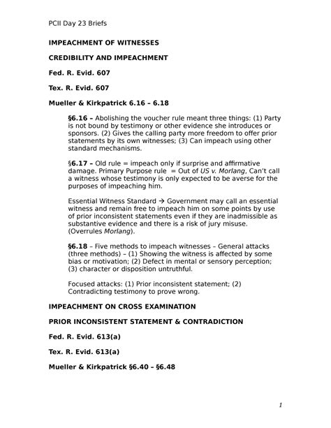 PCII Day 23 Briefs - outline - IMPEACHMENT OF WITNESSES CREDIBILITY AND ...