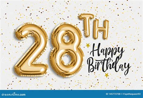 Happy 28th Birthday Gold Foil Balloon Greeting Background. Stock ...