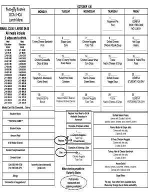 Fillable Online Butterfly Bistros GCA / HCA Lunch Menu OCTOBER 130 ...