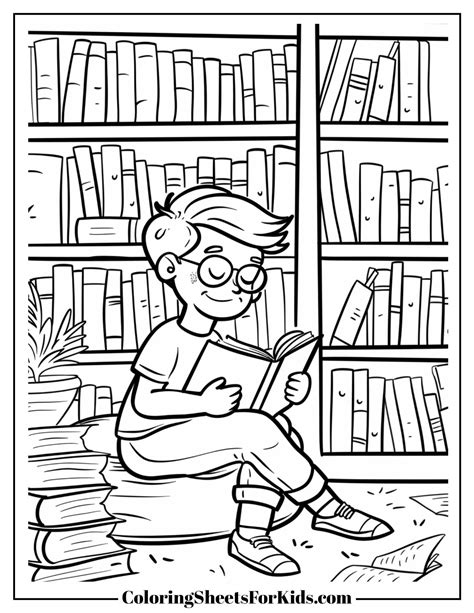 Library Coloring Pages Doodle School Books Binder Cover Drawing ...