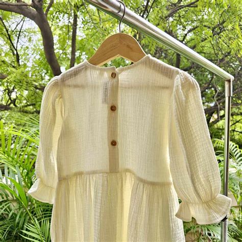 Crinkled Muslin Puffed Sleeves Dress - White – snugglyspaces