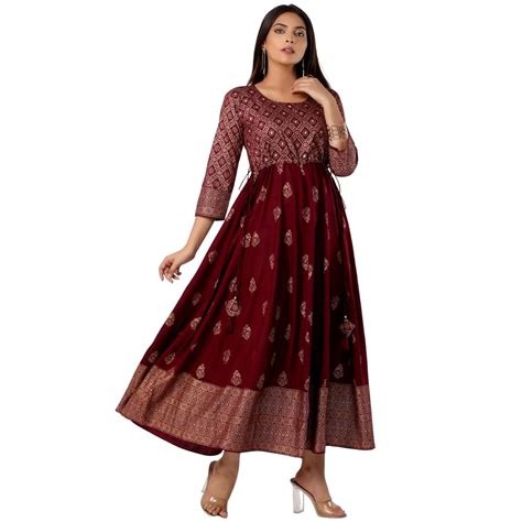 Cloth Bites Rayon Anarkali Kurti for Women| 3/4 Sleeve Ankle Length ...