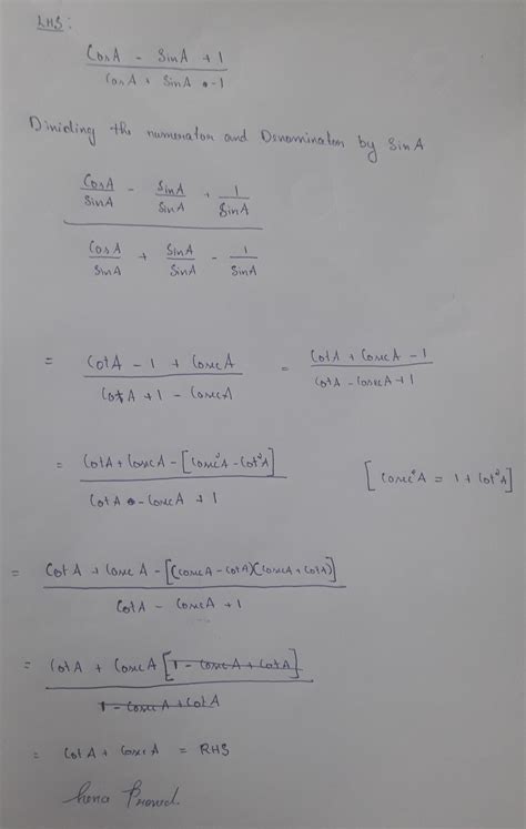 prove that cos theta minus sin theta plus 1 divided by cos theta plus ...