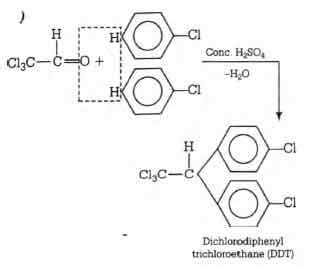 Trichloroacetaldehyde, CC13CHO reacts with chlorobenzene in