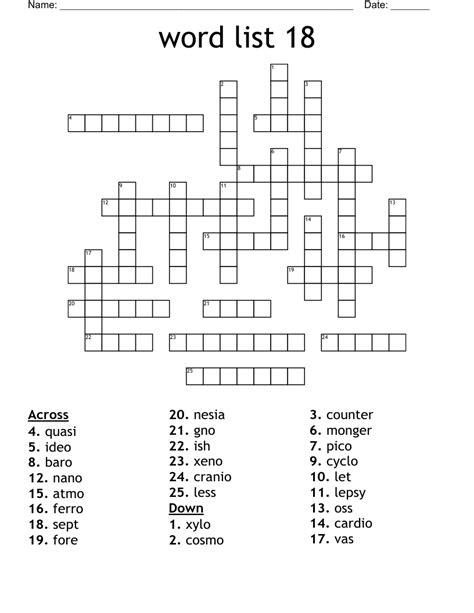 word list 18 Crossword - WordMint
