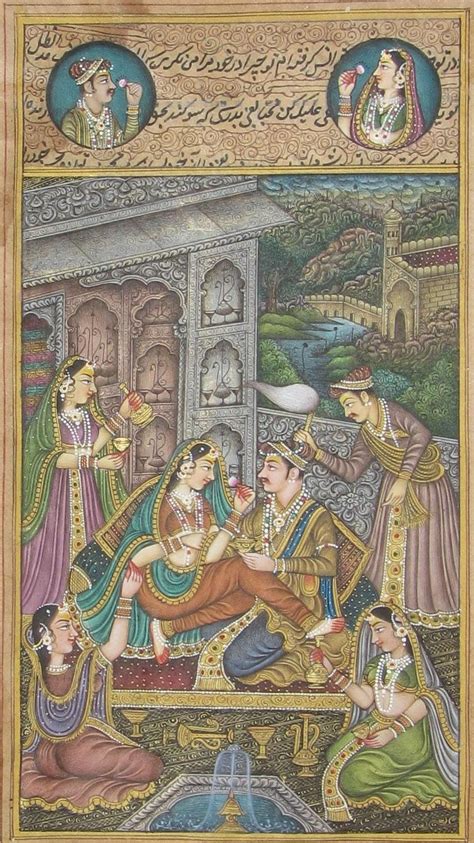 "Passionate Mughal Love Scene": Red Violet Mughal Traditional_Art by ...