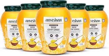 Anveshan A2 Desi Cow Ghee (1Liter x 5 Jars) | Traditionally Bilona ...