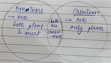 COMPARE AND CONTRAST through VENN diagram i) carnivores and omnivores ...