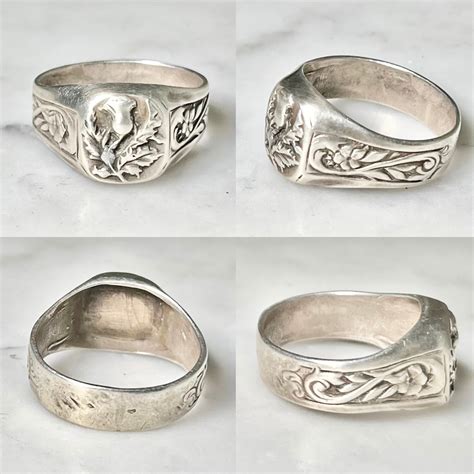 antique french botanical engraved silver signet ring | NOIR ONLINE
