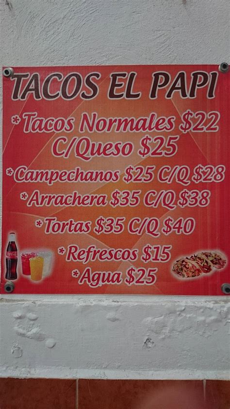 Menu at Tacos "El Papi" restaurant, Mexico City, Ote 91 3229