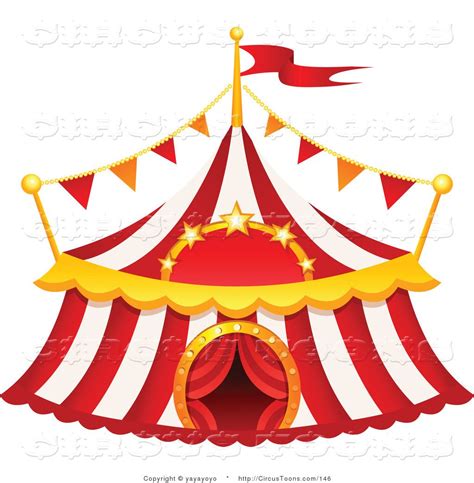 Circus Clipart of a Red and White Striped Big Top Circus Tent on White ...