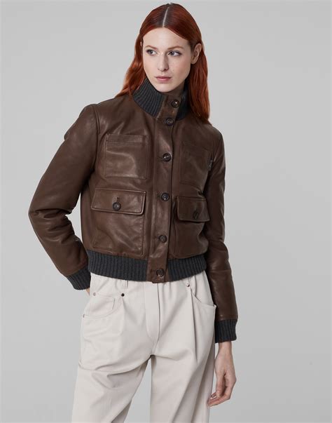 Brown Leather Bomber Jacket Women