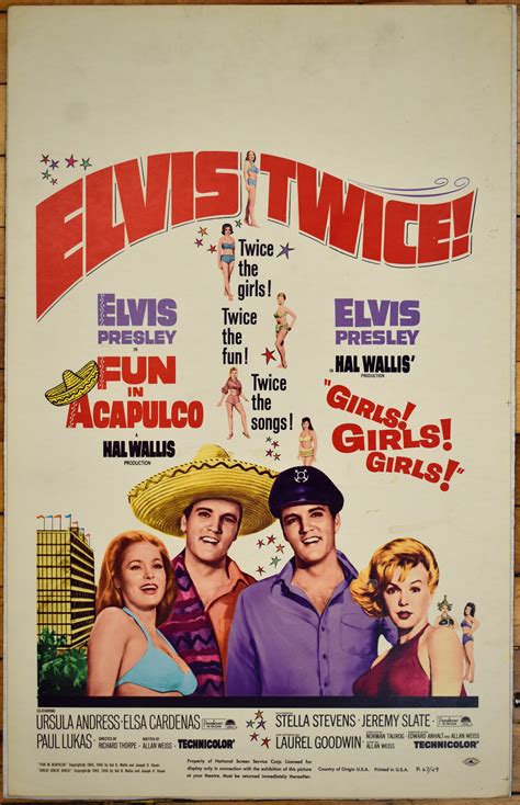 Lot Detail - 1967 Fun in Acapulco and Girls! Girls! Girls! Window Card ...