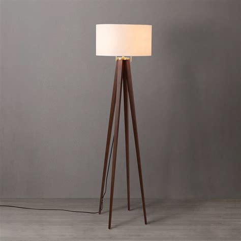 Quattro Floor Lamp – Dark Walnut Wood Finish & Weathered Brass, White ...