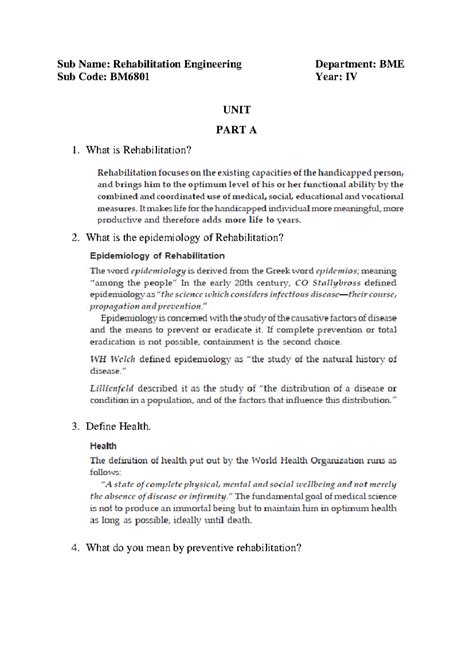 BM6801 Rehabilitation Engineering Question Bank: Key Concepts ...