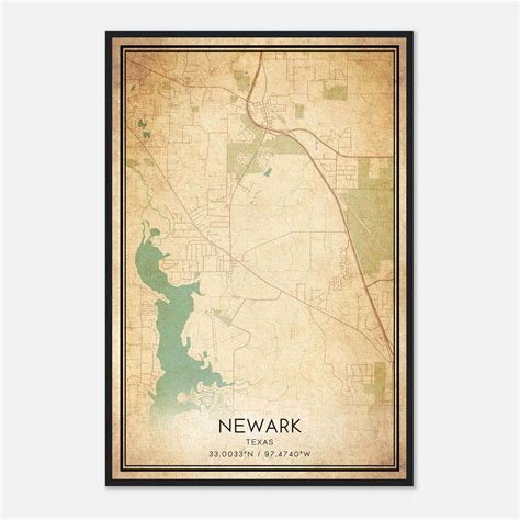 Vintage Newark Texas Map Poster, Newark TX City Road Wall Art Print ...