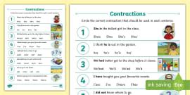 Contraction Words Worksheet – Teaching Resources