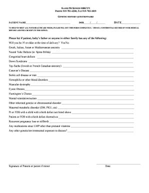 Fillable Online NOB Genetic Questionnaire.doc Fax Email Print - pdfFiller
