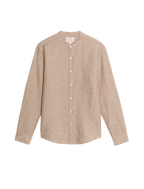 Buy Cotton Linen Blend Striped Grandad Collar Shirt at Marks & Spencer