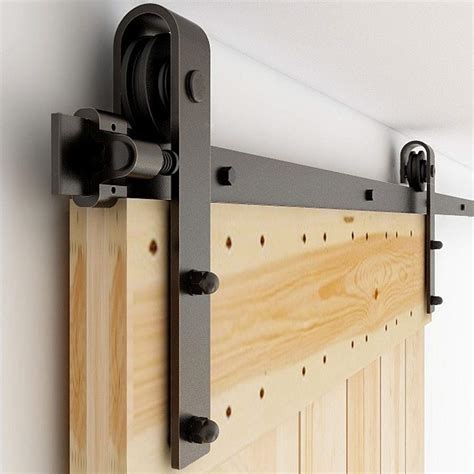 Buy CCJH 5FT Single Sliding Barn Door Hardware Kit Black Basic Roller ...