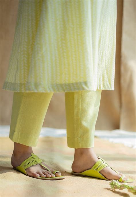 Indian Ethnic Women's Prita Lime Green Solid Slub Cotton Narrow Pant ...