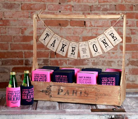 Rustic Can Cooler Display How To | Coozie wedding favors, Wedding ...