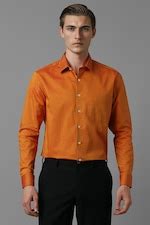 Buy Men Orange Slim Fit Solid Full Sleeves Formal Shirt Online ...