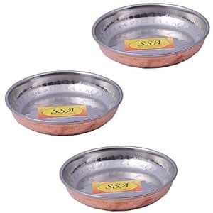 Buy SHIV SHAKTI ARTS Handmade Pure Set of 3 Steel Copper Halwa Plate ...