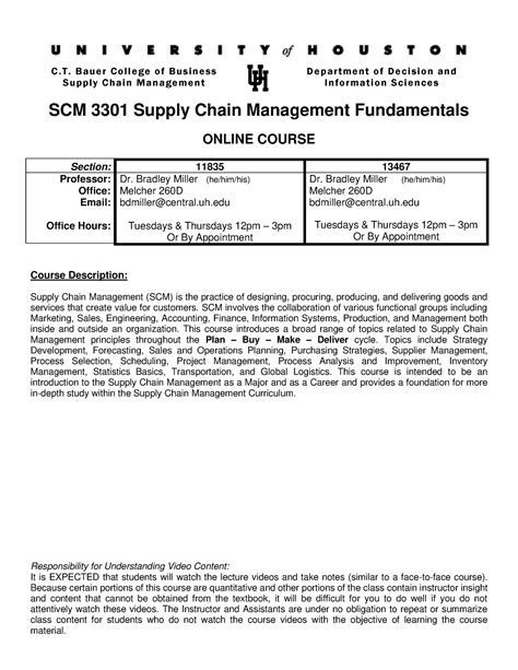 Spring 2023 SCM 3301 Online Syllabus - C. T. Baue r Co ll e ge o f Busi ...