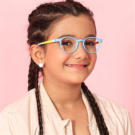 Buy Kids Glasses: Matte Sky Blue Yellow Sky Blue Full Rim Round Kids 8 ...