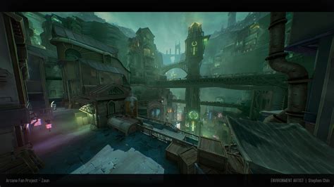 ArtStation - Arcane Fan Project - Zaun, Stephen Chin in 2025 | Cool backgrounds, City art ...