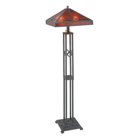 Wrought Iron Floor Lamp | Mission Style with Mica Shade