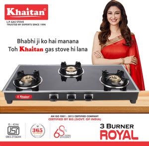 Khaitan 3 Burner Royale MS-Black Glass Manual Gas Stove Price in India ...