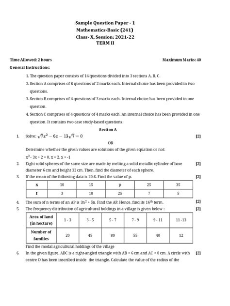 Image result for Maths CBSE Term 2 Sample Paper